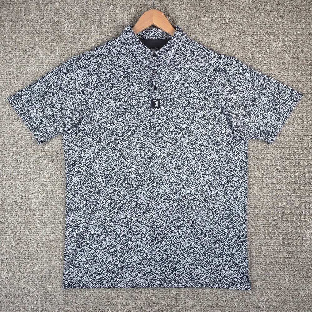 Bogey Bros Mens Golf Polo Shirt XL Black White Maze Print Short Sleeve Button Up - Picture 2 of 8
